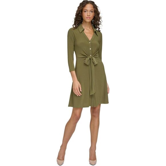 Tommy Hilfiger Dresses & Skirts - Tommy Hilfiger Womens Collared Tie Front Shirt Dress, Green, 8, DM